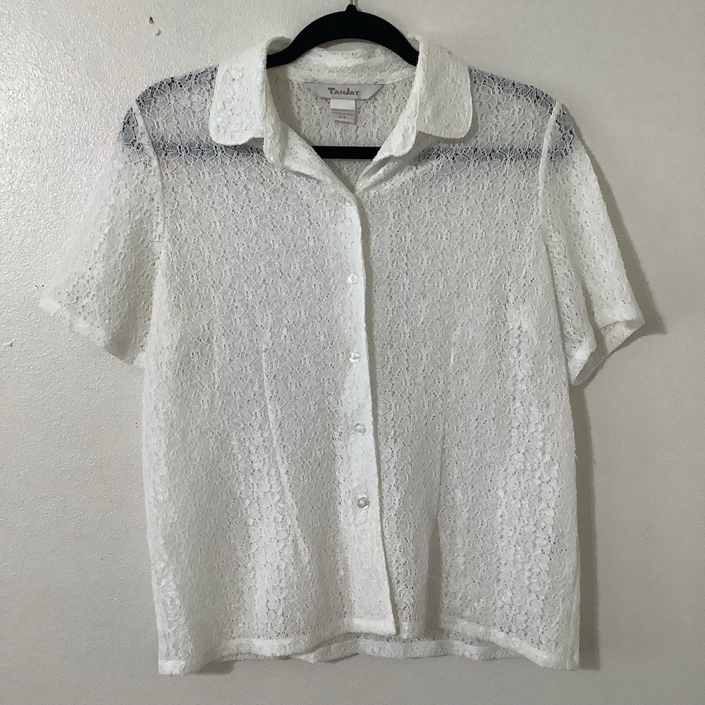 White Lace Shirt Small Vintage Sheer Retro Laying Piece Preppy Versatile Summer